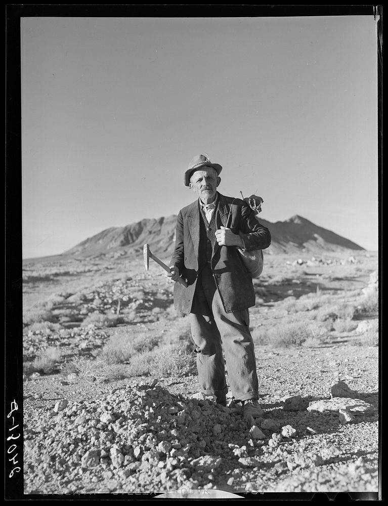 Rocky Mountain George, sixty-eight year old prospector. Esmeralda County, Nevada. Sourced from the Library of Congress.