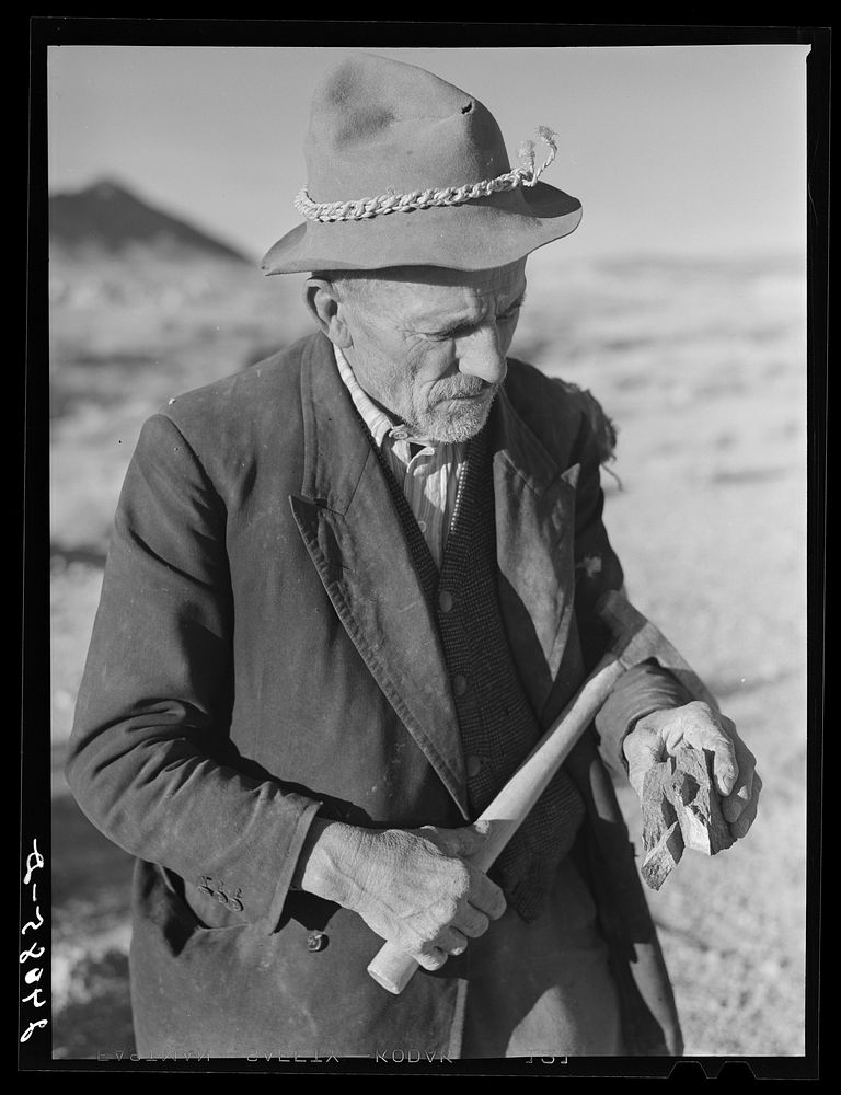 Rocky Mountain George with ore samples. Esmeralda County, Nevada. Sourced from the Library of Congress.