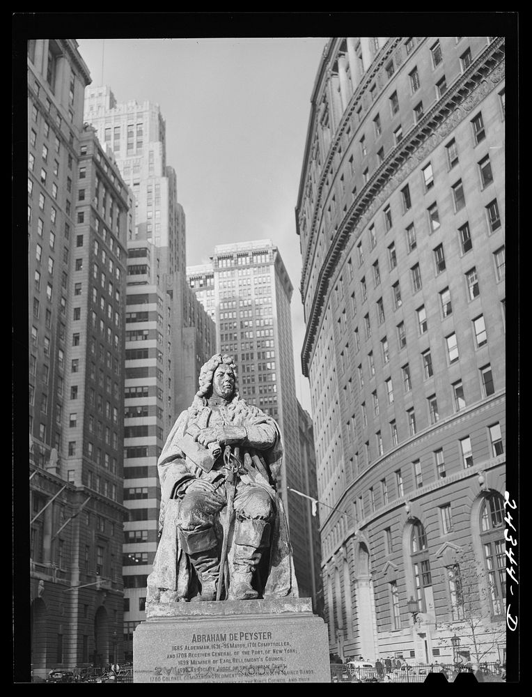 Statue of Abraham De Peyster. Lower Broadway. New York City. Sourced from the Library of Congress.