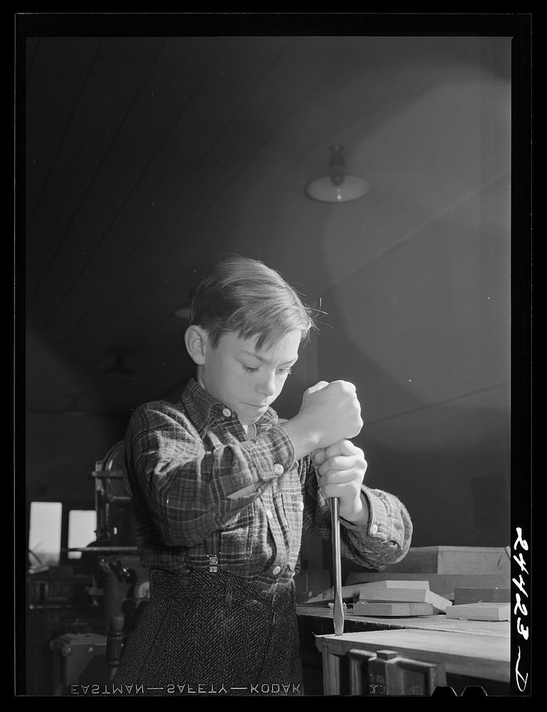 [Untitled photo, possibly related to: Boy in shop class. Homestead school, Dailey, West Virginia]. Sourced from the Library…