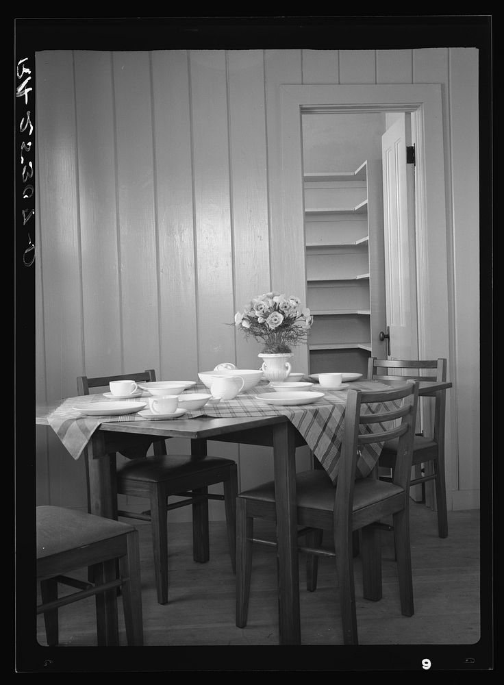 Dining room interior. Plum Bayou Homestead, Arkansas. Sourced from the Library of Congress.