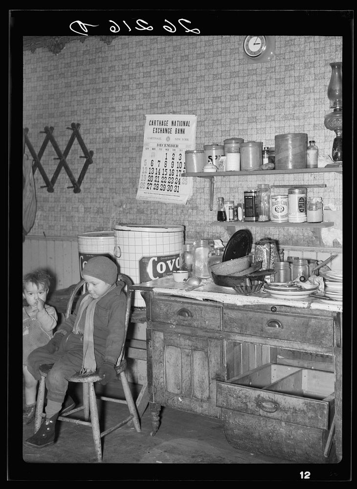 Kitchen in Daniel Sampson's home. Jefferson County, New York. Sourced from the Library of Congress.