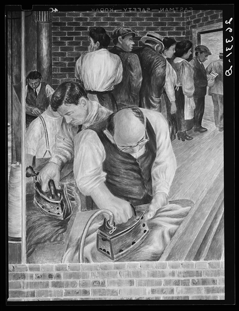 Detail of mural painted by Ben Shahn at the community building. Hightstown, New Jersey. Sourced from the Library of Congress.