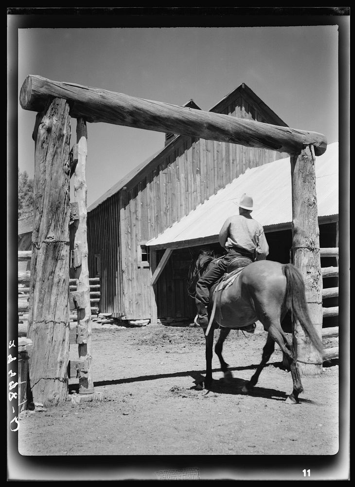 [Untitled photo, possibly related to: Corral gate. Quarter Circle 'U' Ranch, Montana]. Sourced from the Library of Congress.