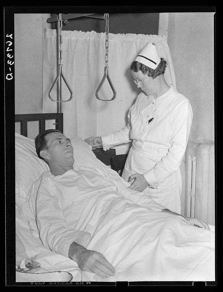 Nurse with patient. Herrin Hospital (private). Herrin, Illinois. Sourced from the Library of Congress.
