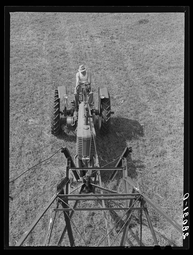 Tractor from top of attached jayhawk. Kimberley farm, Jasper County, Iowa. Sourced from the Library of Congress.