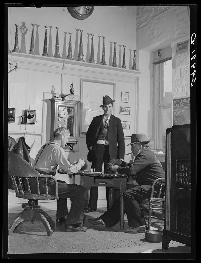 Playing cards in firehouse. Carson City, Nevada. Sourced from the Library of Congress.