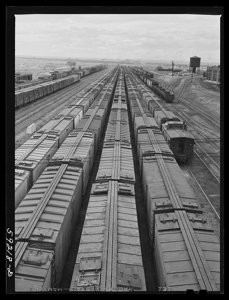 Freight trains in yards. Laramie, Wyoming. Sourced from the Library of Congress.