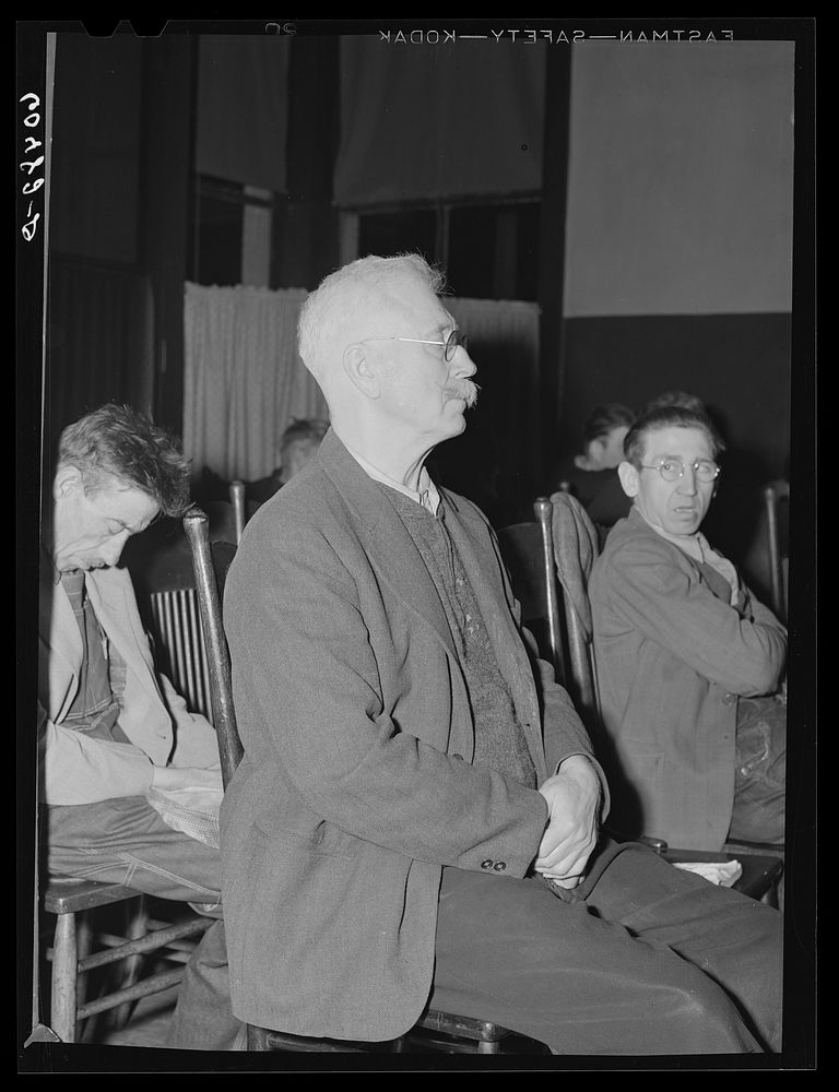 Listening to sermon. City mission, Dubuque, Iowa. Sourced from the Library of Congress.