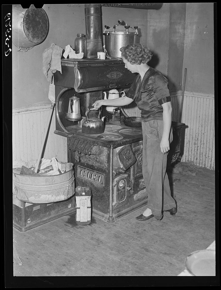 Wife of FSA (Farm Security Administration) rehabilitation borrower in her kitchen. Door County, Wisconsin. Sourced from the…