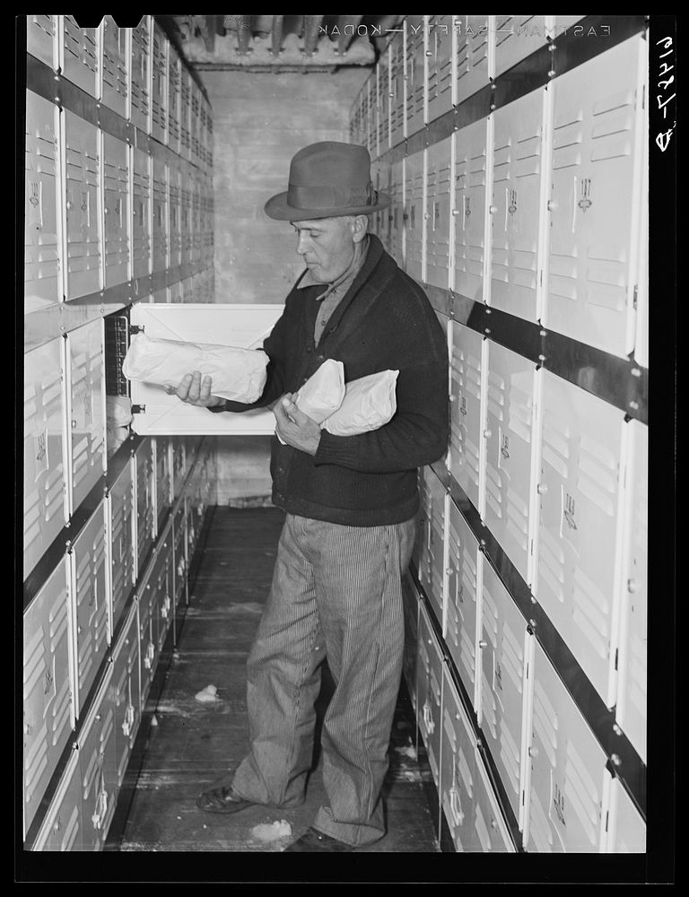 Getting meats out of cold storage locker. Hillsboro, North Dakota. Sourced from the Library of Congress.