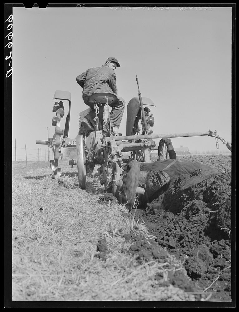 [Untitled photo, possibly related to: Plowing up sod for corn planting. Grundy County, Iowa]. Sourced from the Library of…