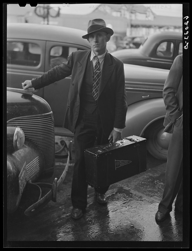 Man just arrived at Radford, Virginia, to report for work. Sourced from the Library of Congress.