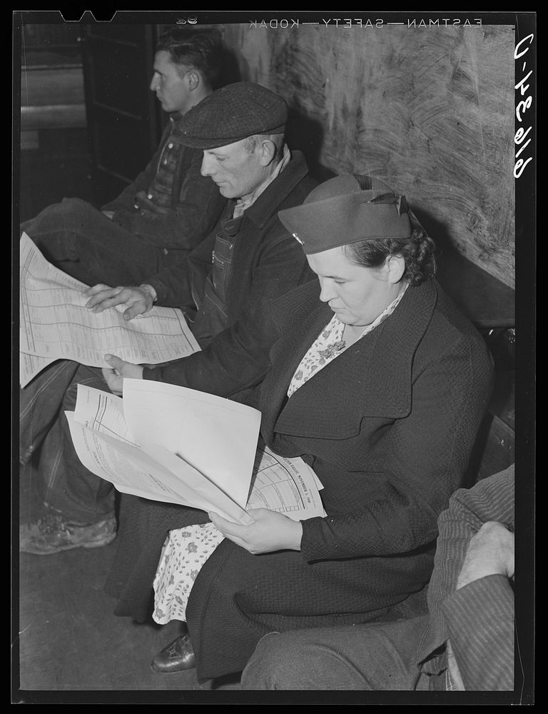 Looking over ballots, November election, 1940. McIntosh County, North Dakota. Sourced from the Library of Congress.