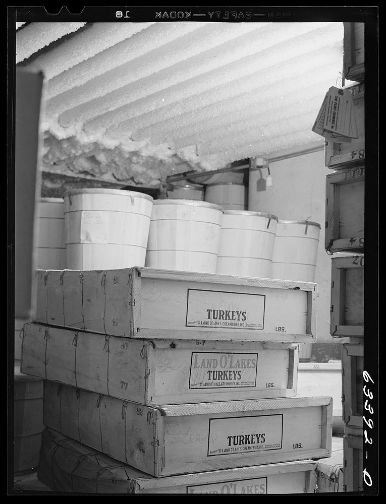 Butter and poultry in cold storage. Land O'Lakes plant, Minneapolis, Minnesota. Sourced from the Library of Congress.