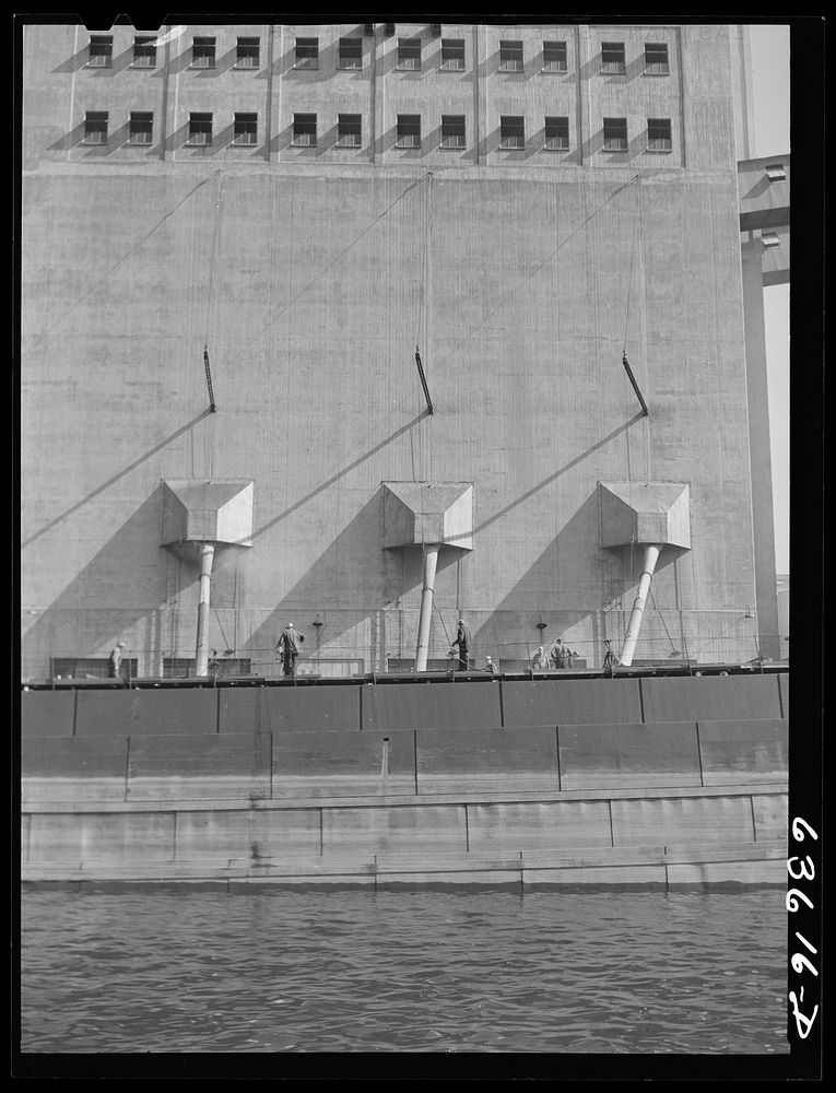 Grain boat loading at Occident elevator. Duluth, Minnesota. Sourced from the Library of Congress.