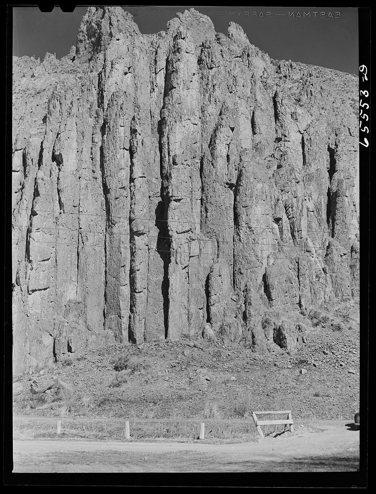 Beaverhead County, Montana. Rock formation along U.S. highway number ninety-one. Sourced from the Library of Congress.