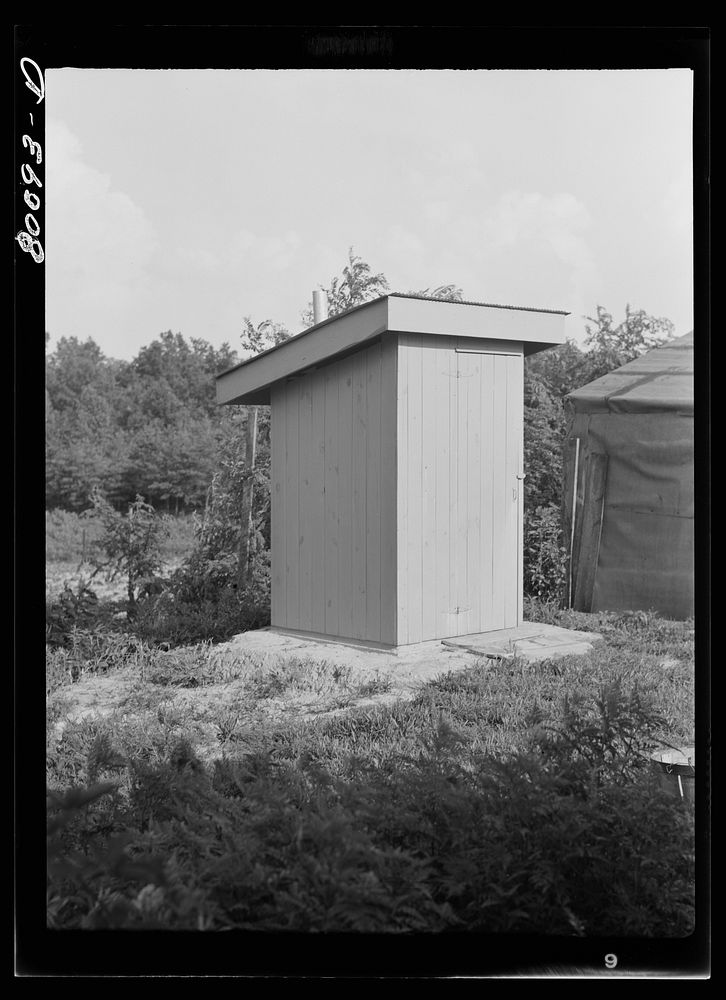 A safe privy is a sanitary privy. Near La Plata, Maryland. Sourced from the Library of Congress.