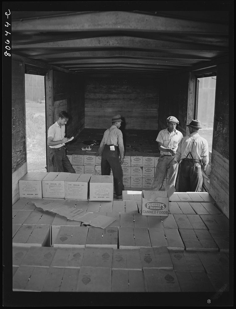 The Phillips Packing Company ships by rail, truck and water. Cambridge, Maryland. Sourced from the Library of Congress.