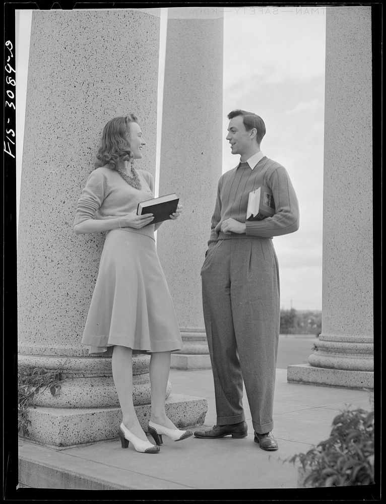 Bob Aden and Marion on the campus. University of Nebraska, Lincoln. Sourced from the Library of Congress.