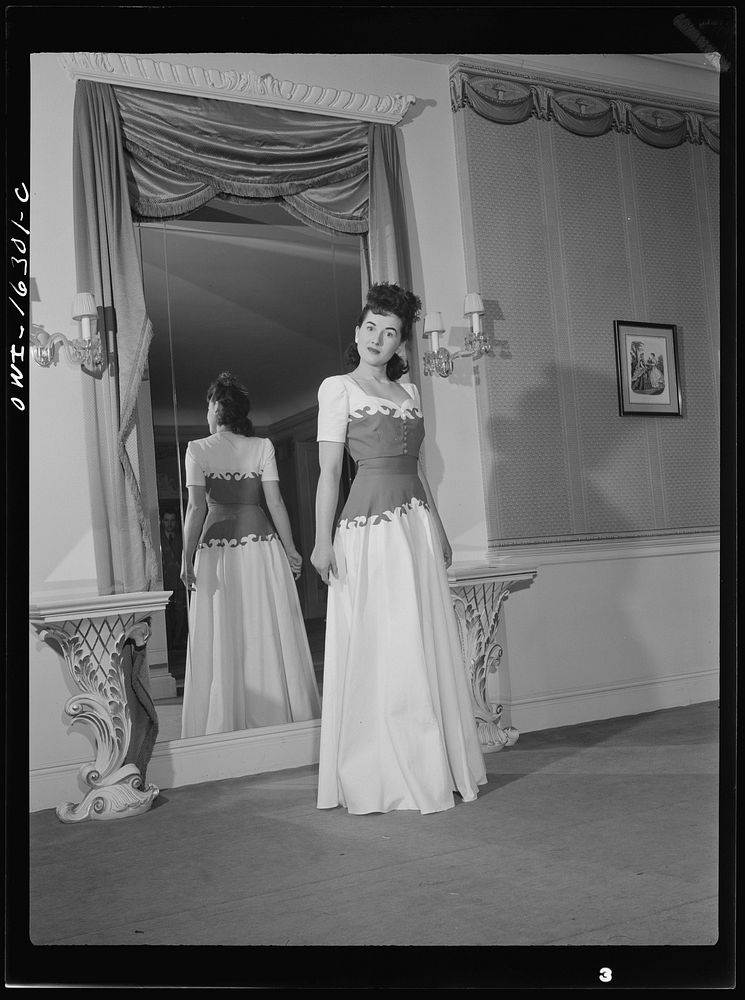 Detroit, Michigan. Fashion show presented by the Chrysler Girls' Club of the Chrysler Corporation at Saks Fifth Avenue…