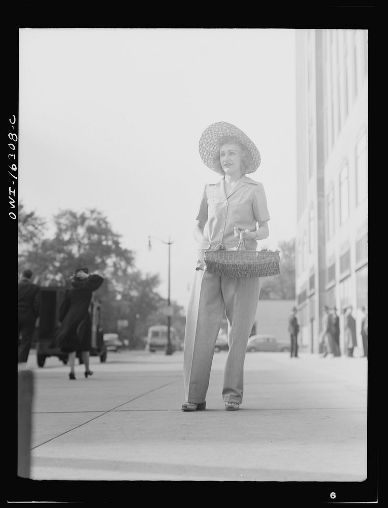 [Untitled photo, possibly related to: Detroit, Michigan. Style show of clothes worn by better-dressed office workers…