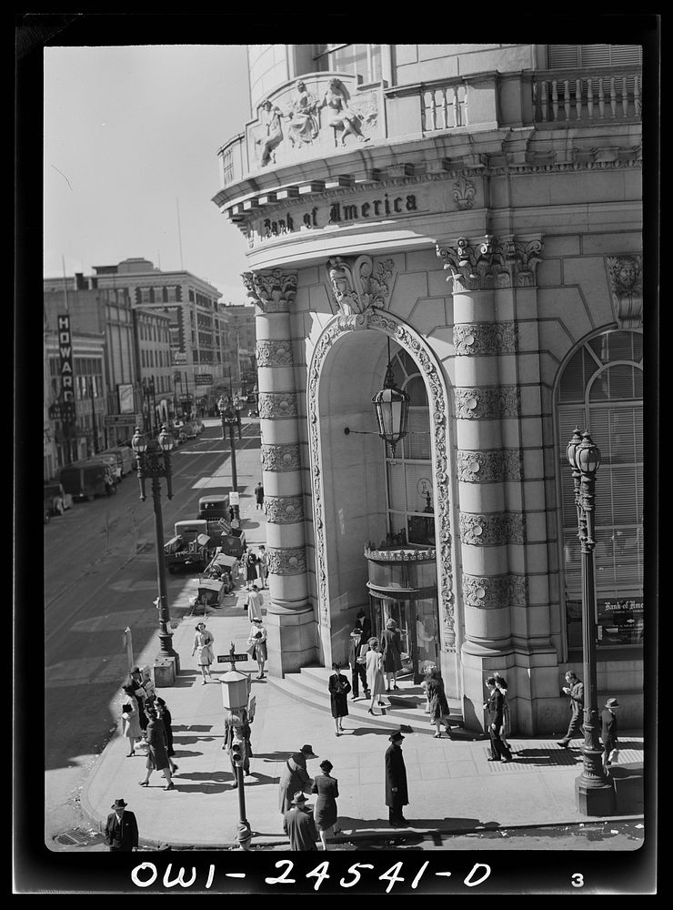 [Untitled photo, possibly related to: San Francisco, California. Entrance to the Bank of America]. Sourced from the Library…