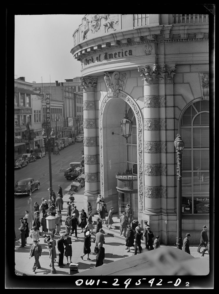 San Francisco, California. Entrance to the Bank of America. Sourced from the Library of Congress.