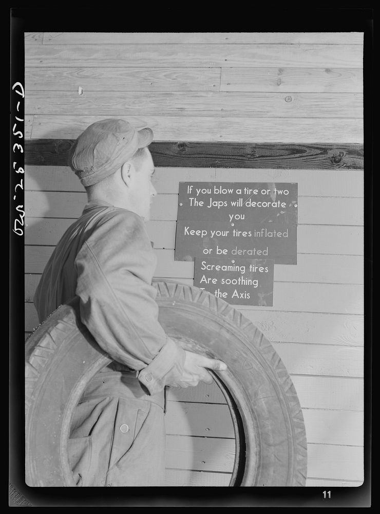 Holabird ordnance depot, Baltimore, Maryland. Warning signs in the post garage. Sourced from the Library of Congress.