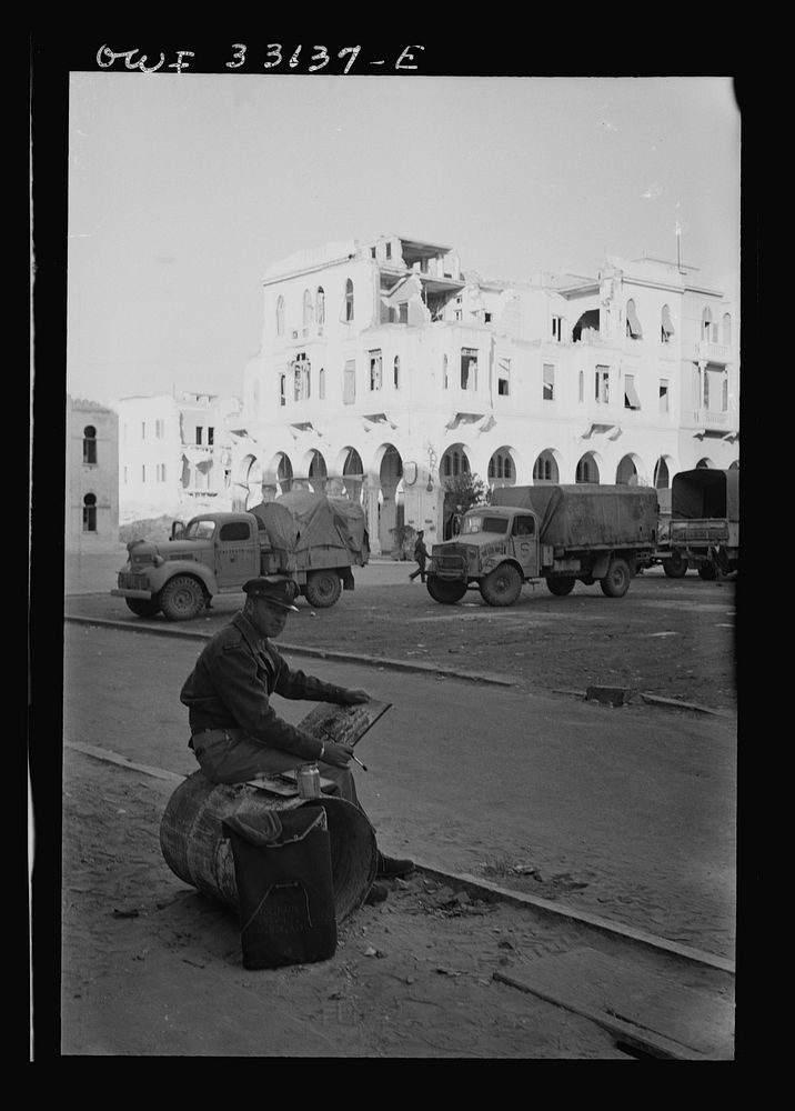 Tripoli, Libya. Lieutenant Milton Marx of New York City, attached to the public relations office of the U.S. Army 9th Air…