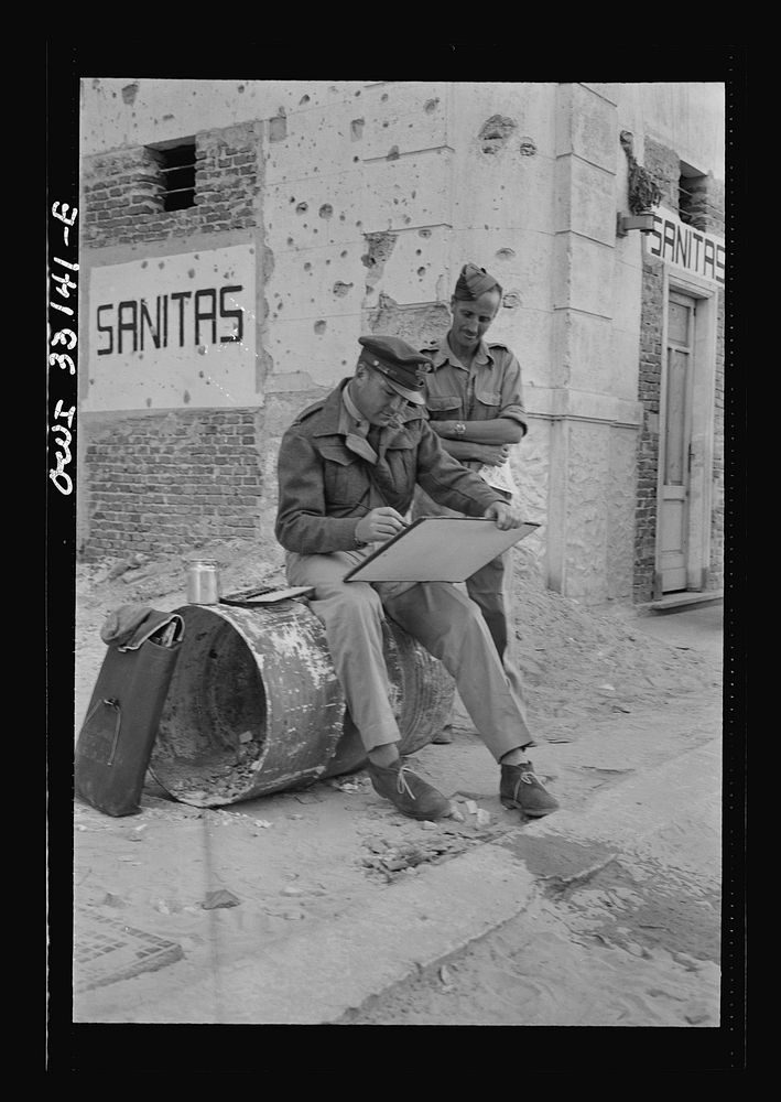 Tripoli, Libya. Lieutenant Milton Marx of New York City, attached to the public relations office of the U.S. Army 9th Air…