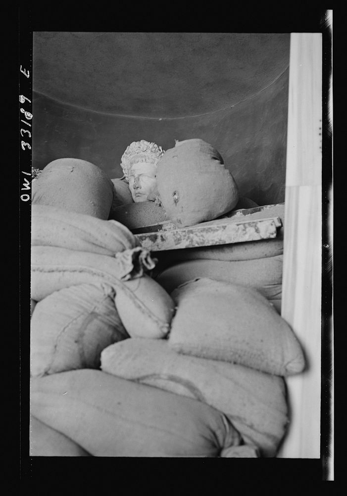 Tripoli, Libya. A Roman head among sandbags. Sourced from the Library of Congress.