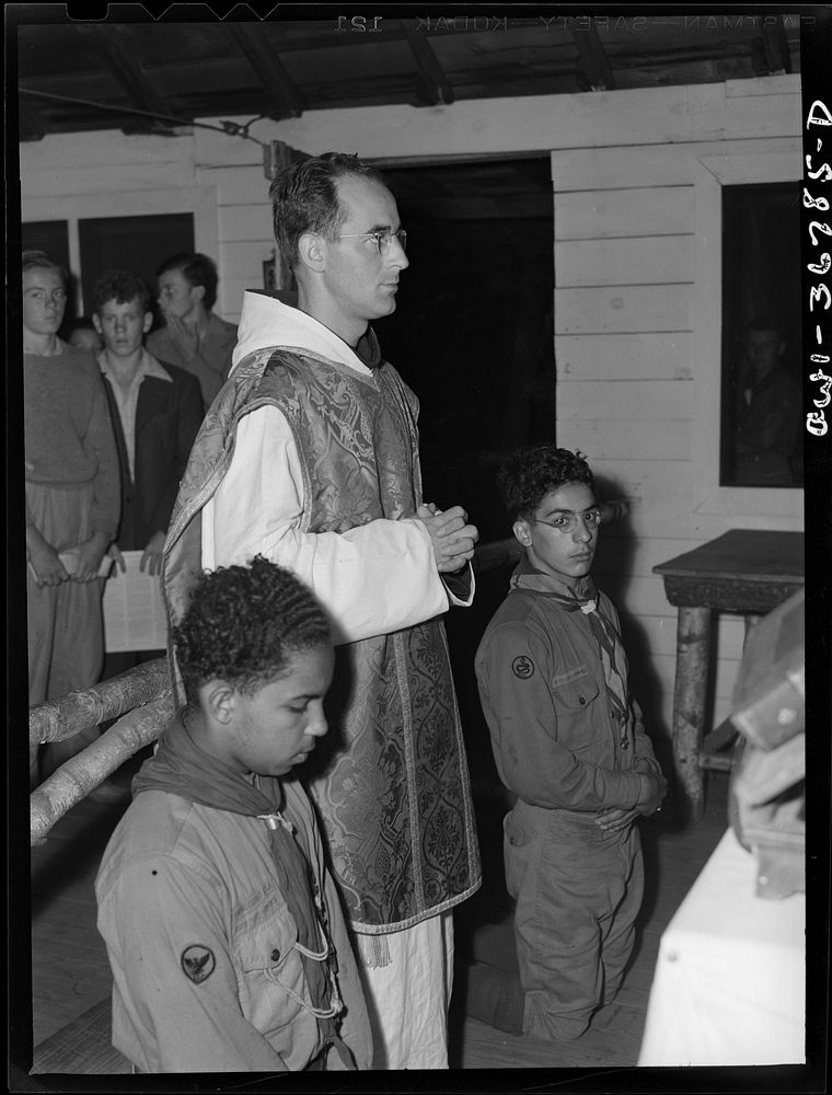 Tusten, New York. Interracial activities at Camp Brooklyn, where children are aided by the Methodist Camp Service. Mass for…