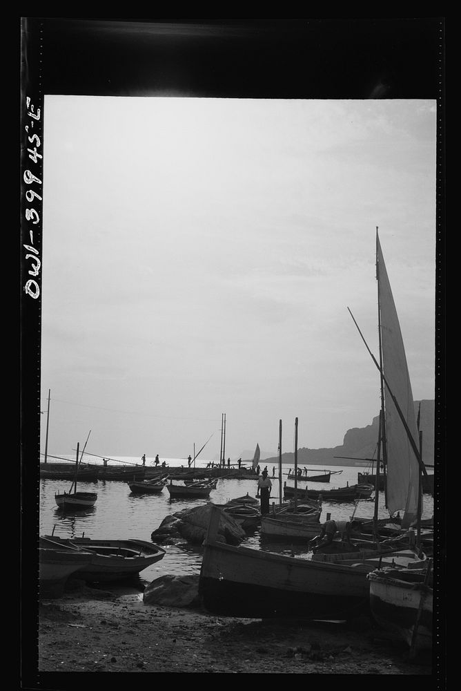 Palermo (vicinity), Sicily. Fishing boats in the harbor. Sourced from the Library of Congress.