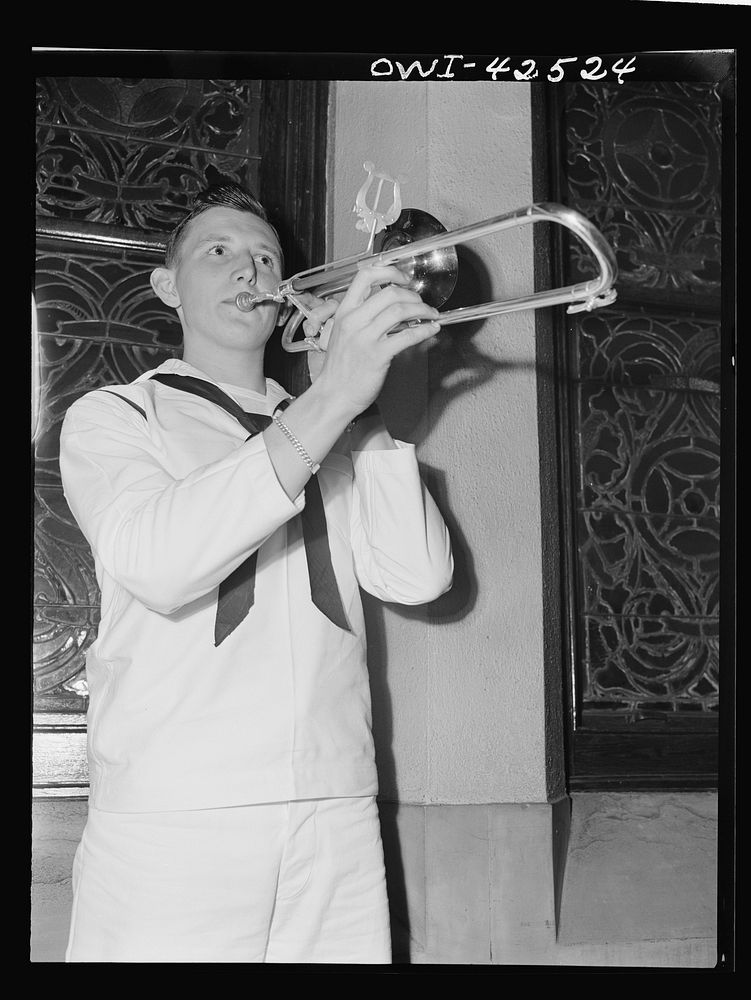 Bethlehem, Pennsylvania. Bach festival.J. Donald Schupp, AS (able seaman), U.S. Navy, a member of the Moravian trombone…