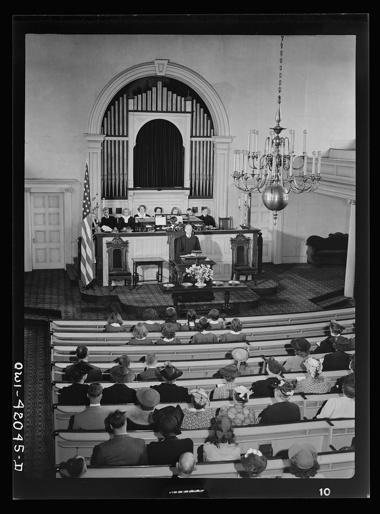 [Untitled photo, possibly related to: Southington, Connecticut. Sunday service]. Sourced from the Library of Congress.