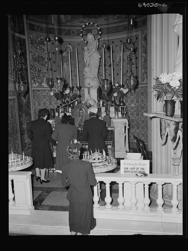 New York, New York. June 6, 1944. Noon mass at Saint Vincent de Paul's Church on D-day. Sourced from the Library of Congress.