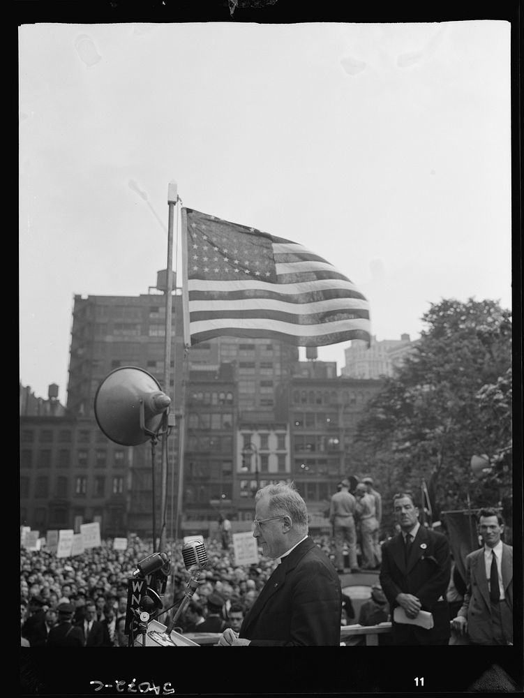 New York, New York. June 6, 1944. Reverend A. Hamilton Nesbitt at the D-day rally in Madison Square. Sourced from the…