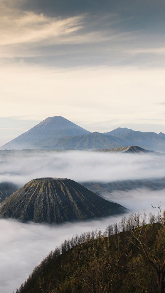 Nature phone wallpaper background, Mount Bromo volcano in Indonesia