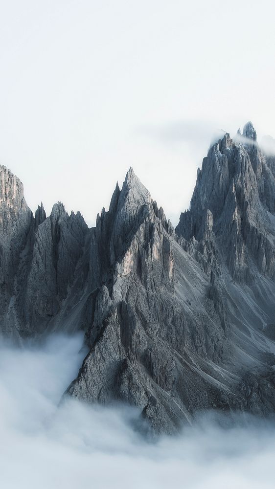 Mountain phone wallpaper background, misty Tre Cime di Lavaredo