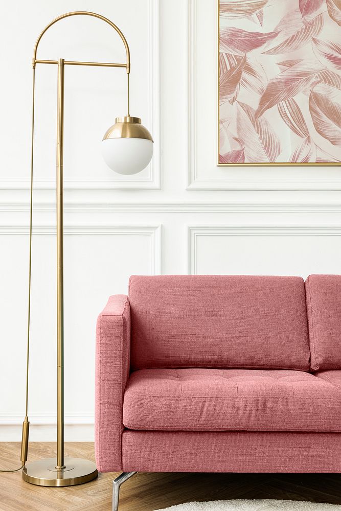 Aesthetic living room with pink sofa feminine interior design