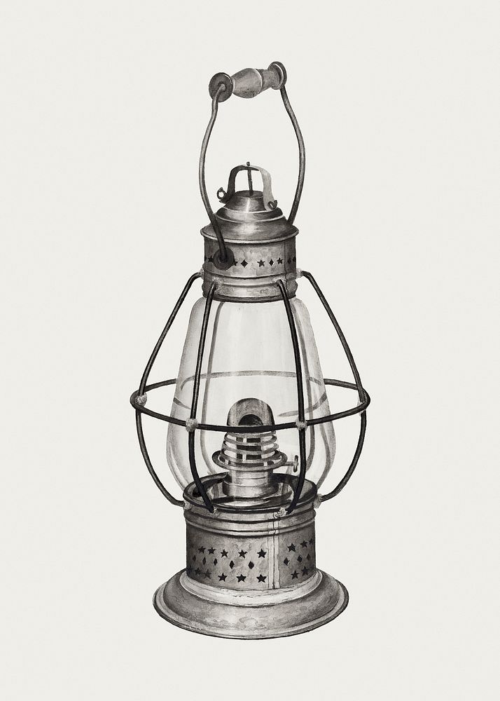 Vintage oil lantern psd illustration, remixed from the artwork by Alfred Farrell
