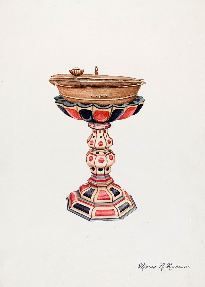 Baptismal Font & Stand (ca. 1939) by Marius Hansen. Original from The National Gallery of Art. Digitally enhanced by…