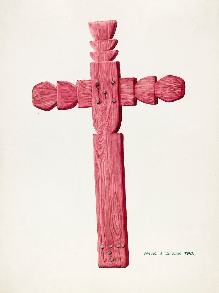 Red Wooden Cross used as Headstone (ca.1937) by Majel G. Claflin. Original from The National Gallery of Art. Digitally…