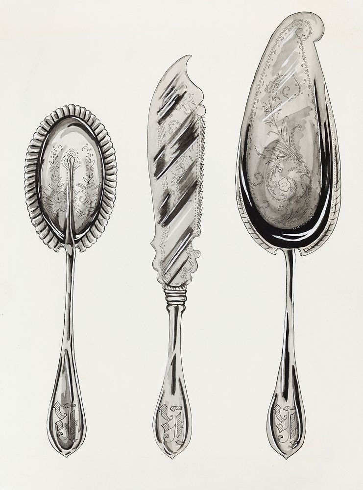 Silver Serving Set (ca.1936) by Ellen Duncan. Original from The National Gallery of Art. Digitally enhanced by rawpixel.
