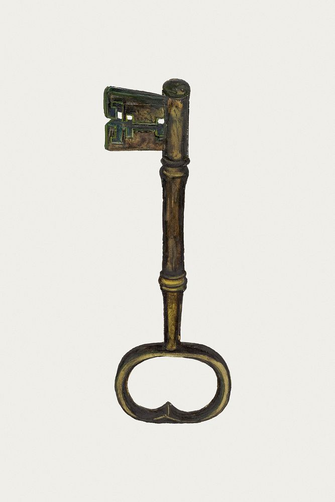 Vintage key psd illustration, remixed from the artwork by Edna C. Rex
