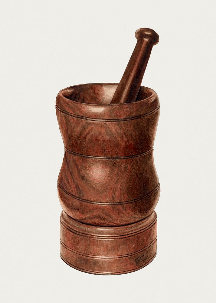 Vintage mortar and pestle psd illustration, remixed from the artwork by Carl Buergerniss
