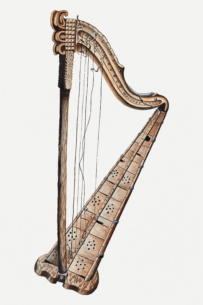 Vintage harp psd illustration, remixed from the artwork by Grace Thomas