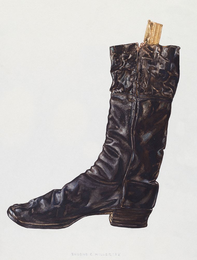 Man's Boot (c. 1938) by Eugene C. Miller. Original from The National Gallery of Art. Digitally enhanced by rawpixel.