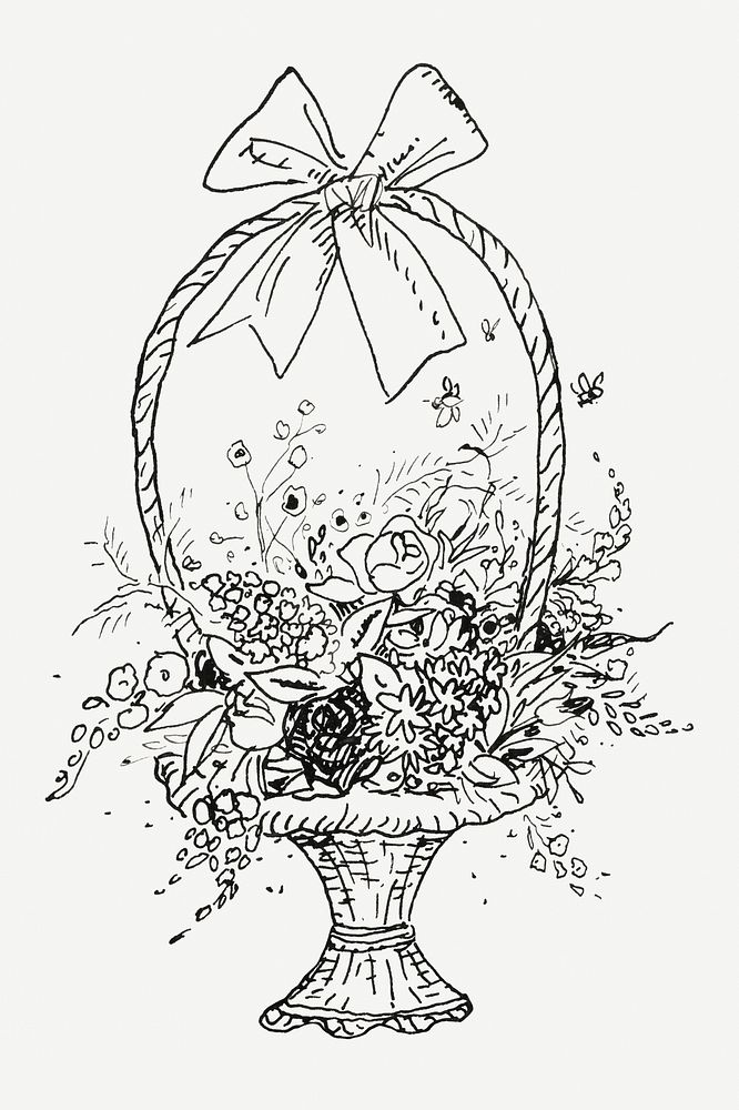 Flower basket psd vintage drawing, remixed from artworks from Leo Gestel